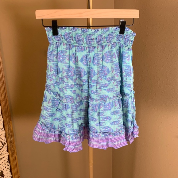 Vineyard Vines Blue Tang Fish Smocked Ruffles Mini Skirt S NWT - Picture 3 of 8
